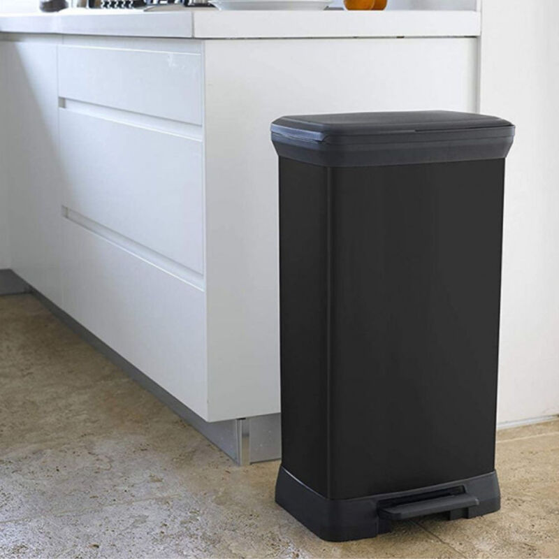 Pattumiera Curver Deco Bin 50 Litri - Chiusura Assistita, Grigio Metalizzato, Anti-impronte E Antiodore