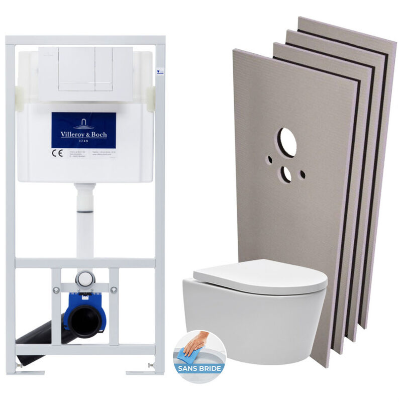 Banio pack WC suspendu design avec abattant softclose or et plaque de  commande or