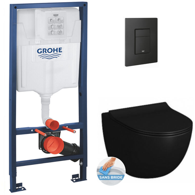 Grohe Pack WC Bâti-support + Cuvette Vitra SENTO noire sans bride