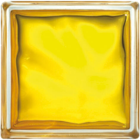 Brique de verre 19x19x8 cm 1908WGL – Jaune transparent brillant – Verre trempé pour intérieur et extérieur – Poids 2,4 kg