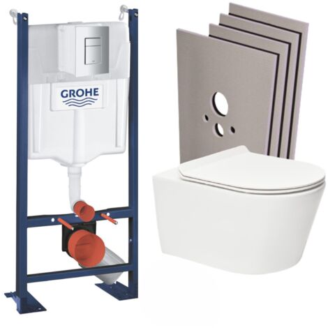 Grohe Pack WC Bâti autoportant + WC sans bride SAT, fixations invisibles + abattant slim, softclose + Plaque + Set habillage (1/5)