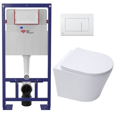 Swiss Aqua Technologies Pack WC bâti-autoportant + WC SAT sans bride + Abattant SoftClose + Plaque blanche (SMART-Infinitio-M270)