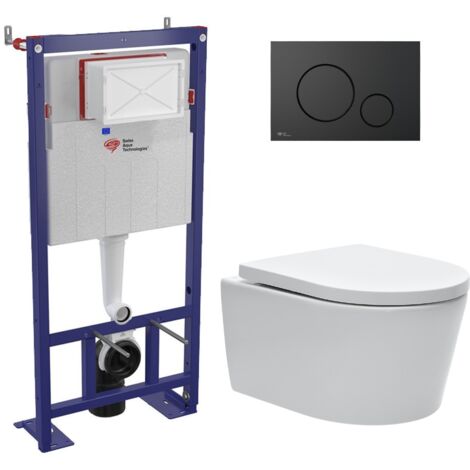 Swiss Aqua Technologies Pack WC bâti-autoportant + WC SAT sans bride fixations invisibles + Abattant softclose + Plaque noir mat (SMART-SATrimless-M678) (1/5)