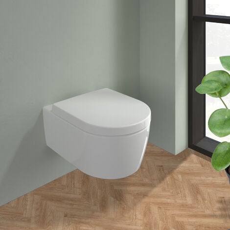 Abattant WC Frein de Chute Lunettes Toilettes en UF Couvercle de Toilette  Blanc pour Salle de