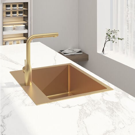 Swiss Aqua Technologies Aurum Évier de cuisine encastrable inox 304, 1 bac , 55x45x21 cm, Or brossé PVD