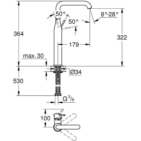 Grohe Essence  Mitigeur monocommande 1/2' Lavabo Taille XL chromé (32901001)