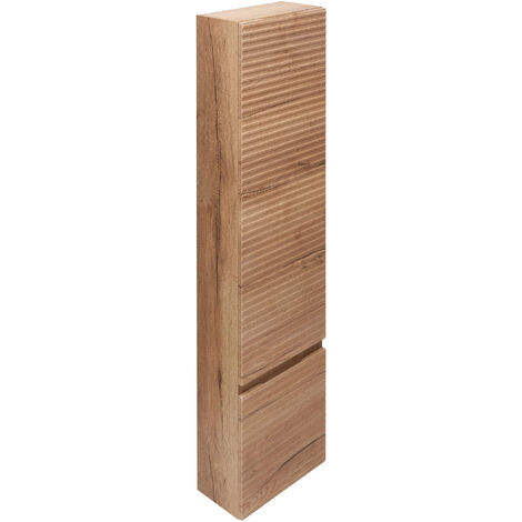 Naturel – Colonne de salle de bain striée 40,2x157x21,7 cm SAVONAV40DH – Chêne Halifax – Surface stratifiée – Rangement pratique avec étagères en verre