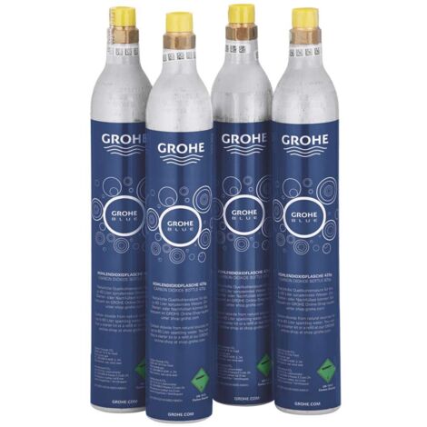 Bouteilles de CO2 425g pour système GROHE Blue – Pack de 4 bouteilles – Pureté CO2 99,9% – 75 litres d'eau pétillante par bouteille – 40422000