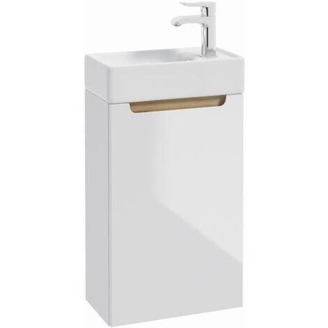 Naturel – Meuble de salle de bain suspendu avec lavabo en céramique – STILLAD04008U – Dimensions 39x60x22 cm – Face avant laquée – Installation facile