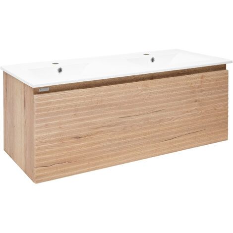 Naturel – Meuble de salle de bain suspendu avec double vasque – 118x43x44,8 cm – Chêne halifax mat – SAVONA120DH