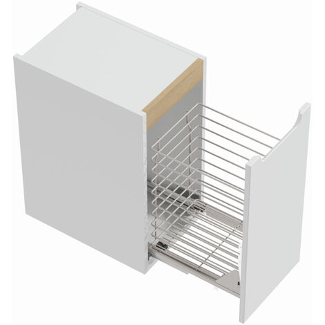 Naturel – Meuble sous vasque simple 30x60x45 cm blanc brillant – Panier à linge intégré – STILLAA03001KOS (1/5)