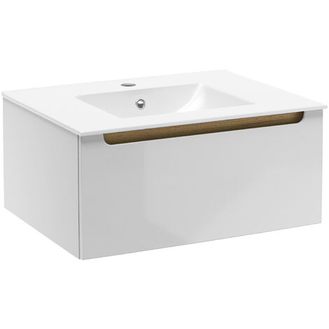 Naturel – Meuble sous vasque simple 60x30x45 cm – Tiroir Soft Close – Façade laquée blanche – SKU STILLAD06007U1