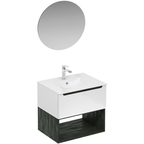 Naturel Ensemble de salle de bain avec lavabo comprenant mitigeur de lavabo, bec et siphon Naturel Stilla blanc brillant (KSETSTILLA008) (1/4)