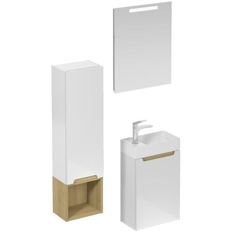 Naturel Ensemble de salle de bain avec lavabo comprenant robinet de lavabo, bec et siphon Naturel Stilla blanc brillant (KSETSTILLA020) (1/4)