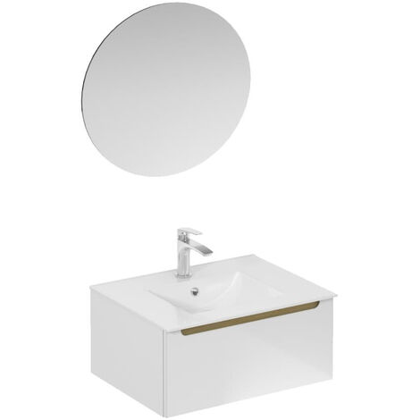 Naturel Ensemble de salle de bain avec lavabo comprenant robinet de lavabo, bec et siphon Naturel Stilla blanc brillant (KSETSTILLA026) (1/4)