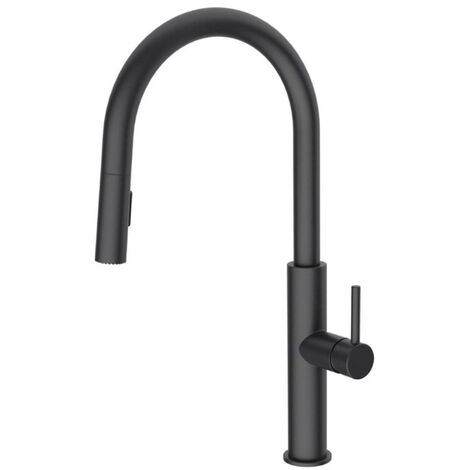 Swiss Aqua Technologies – Mitigeur de cuisine SATBSD286C avec douchette extractible 2 jets – Col de cygne noir mat – Hauteur 413 mm – Laiton durable (1/2)