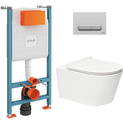 Vitra Pack WC Bâti-support V-Fix Core + WC sans bride SAT Brevis + Plaque Chrome mat (V-FixBrevis-5) (1/5)
