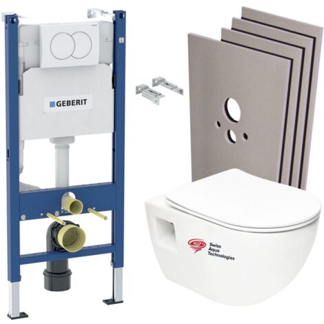 Pack WC suspendu sans bride Swiss Aqua Technologies – Abattant SoftClose – Bâti-support Geberit Delta 112cm – PROJECTGEB3SABO (1/5)