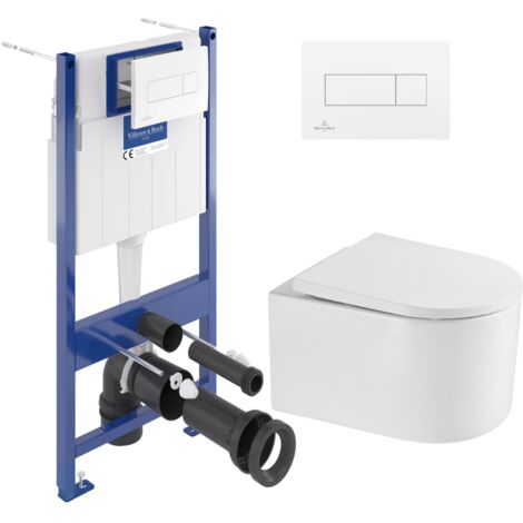 Villeroy & Boch ViConnect Pro Pack WC Bâti Villeroy & Boch + WC sans bride SAT + Abattant SoftClose + Plaque Blanche (ViConnectDelanoTQ-2)