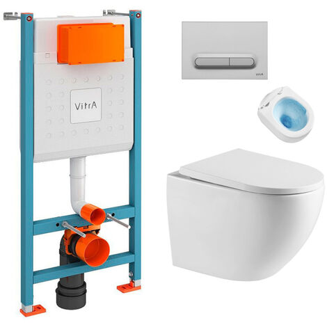 Vitra V-Fix Core Pack Bâti-support + WC sans bride SAT + Abattant SoftClose + Plaque Chrome Mat (V-FixFusionTQ-5) (1/5)