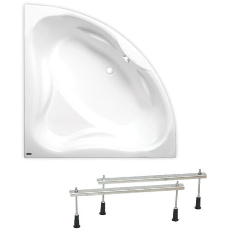 Siko – Baignoire d'angle 140x140 cm CO1400NEWSET – Acrylique blanc – Pieds réglables – Avec trop-plein – Excellentes propriétés antibactériennes