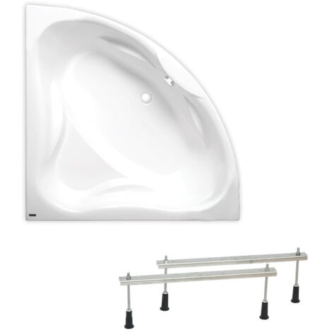 Siko – Baignoire d'angle 150x150 cm RO1500NEWSET – Acrylique blanc avec pieds – Capacité 280 L – Hauteur 45 cm – Orientation gauche/droite