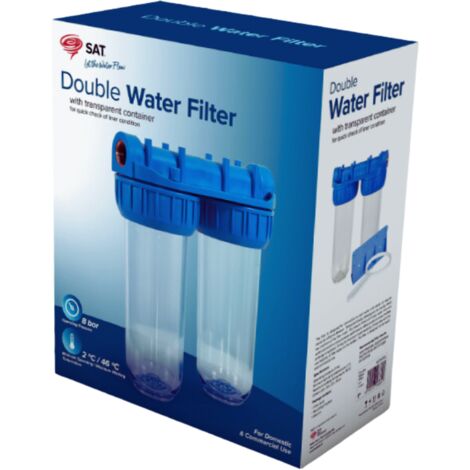 Swiss Aqua Technologies – Double bol transparent 3/4' SATHF34D – Raccords en laiton – Compatible avec filtres universels 10' – Pression 8 bars