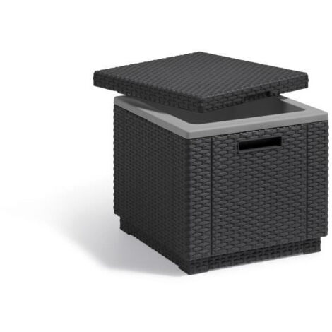 Allibert – Table basse isotherme imitation rotin 42x42x41 cm – Capacité 40L – Résistante aux intempéries – Table d'appoint pour extérieur