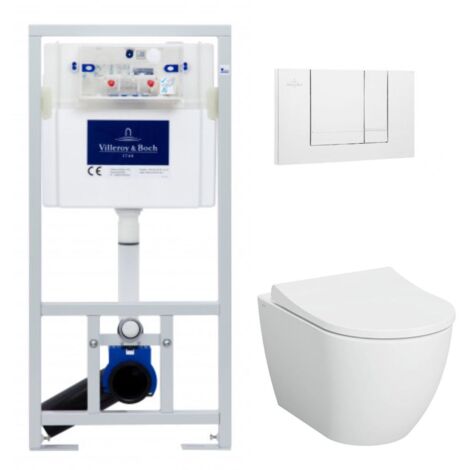 Villeroy & Boch ViConnect Pro Pack WC Bâti-support +WC sans bride Vitra S60 + Abattant SoftClose + Plaque Blanche (ViConnectS60-2)