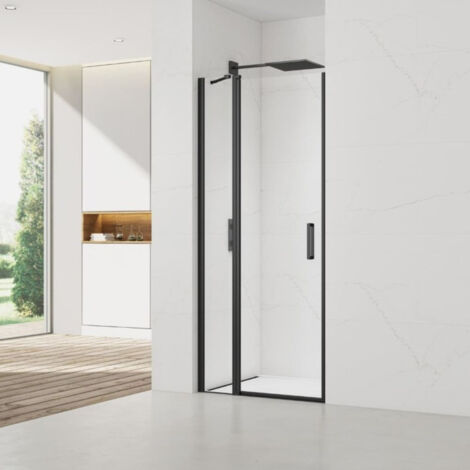 Swiss Aqua Technologies – Porte de douche pivotante 90x196cm – Anticalcaire Easy Clean – Verre trempé 6mm – Profilé noir mat – SATFUDP90NIKAC (1/4)