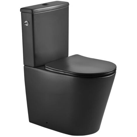 Swiss Aqua Technologies – WC à poser sans bride SATBRE031RREXVPBKM – Cuvette rimless noir mat – Abattant softclose déclipsable – Réservoir alimentation latérale 3/8'