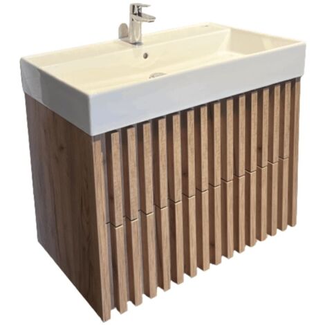 Swiss Aqua Technologies – Meuble sous vasque simple 80 cm – Lavabo céramique chêne mat – DELANO80ZDSAT – Dimensions 80x46x56 cm – Certification FSC (1/4)