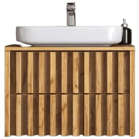 Swiss Aqua Technologies – Meuble de salle de bain sous lavabo 80x46 cm DELANO80ZDDE – Chêne mat – Bois FSC – Design contemporain avec lattes verticales (1/4)