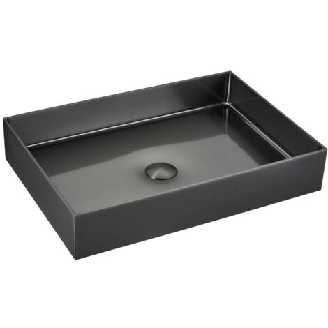 Swiss Aqua Technologies – Vasque à poser SATAUR5538BGM en acier inoxydable 304 – Rectangulaire 55x38x11cm sans trop-plein – Gun métal brossé PVD (1/3)