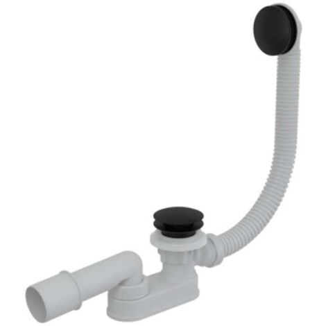 Alcaplast – Bonde clic-clac de bain A507BLACK – Siphon métal noir mat – Longueur 57 cm – Débit 48,6 l/min – Pour baignoire Ø52 mm