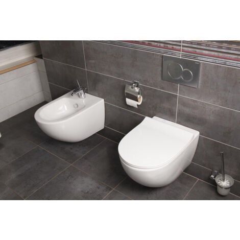 Pack WC Bati Geberit  DuofixBasic + VITRA Cuvette sans bride SENTO avec abattant softclose + Plaque de commande Delta 50 chrome