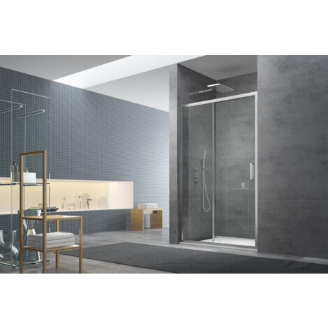 Swiss Aqua Technologies Tex Porte coulissante de douche verre trempé transparent avec glissières silencieuses 100x195cm, Chrome (SIKOTEXD100CRT) (1/5)