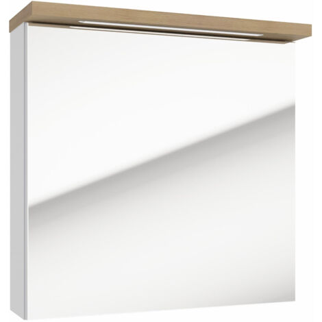 Naturel – Armoire murale avec miroir intégré 60x60x20 cm – Éclairage LED IP44 – Prise 220V intégrée – STILLAE06017 – Blanc