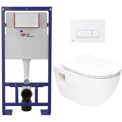 Swiss Aqua Technologies Pack WC Bâti-support Autoportant + WC sans bride SAT  + Abattant SoftClose + Plaque Blanche (SMART-Project-4) (1/5)