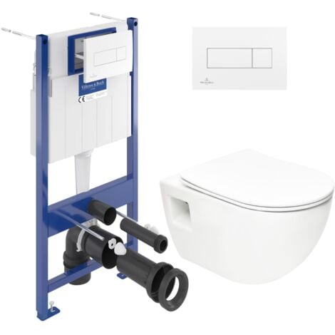 Villeroy & Boch Pack WC Bâti-support Villeroy & Boch ViConnect + WC sans bride SAT + Abattant SoftClose + Plaque Blanche (ViConnectProject-2)