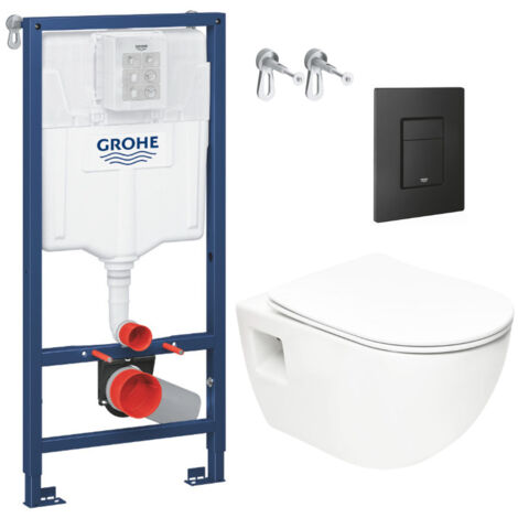 Grohe Pack WC Bâti-support Rapid SL + WC sans bride SAT + Abattant SoftClose + Plaque Noir mat (RapidSL-Project-KF0) (1/5)