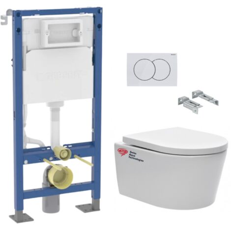 Pack WC suspendu sans bride 112 cm – Bâti autoportant Geberit SATGEBXBPNEW – Cuvette céramique avec abattant frein de chute – Fixations invisibles