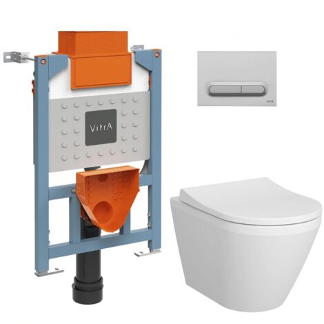 Vitra Bâti support 82cm + WC sans bride + Abattant softclose + Plaque Chrome mat (VUNI82INTEGRARIMLESS-5) (1/5)