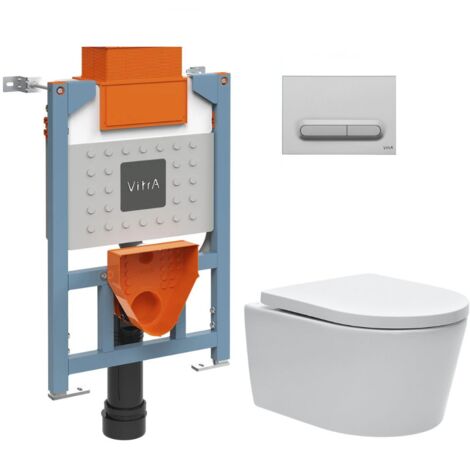 Vitra Bâti support 82cm + WC sans bride SAT + Abattant softclose + Plaque Chrome mat (VUNI82SAT-5) (1/5)