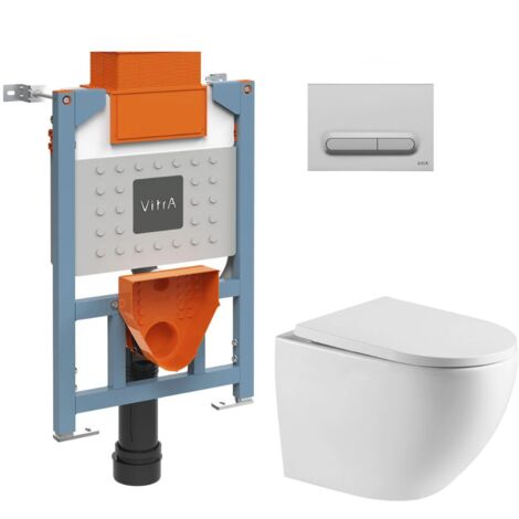 Vitra Bâti support 82cm + WC suspendu + Abattant softclose + Plaque chrome mat (VUNI82FUSIONTQ-5) (1/5)
