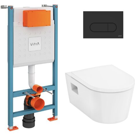 Vitra V-Fix Core Pack WC bâti-support + WC sans bride Hansgrohe EluPuraS + Abattant SoftClose + Plaque Noir mat (VFIXPURA9) (1/5)