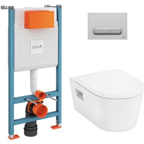 Vitra V-Fix Core Pack WC bâti-support + WC sans bride Hansgrohe EluPuraS + Abattant SoftClose + Plaque chrome mat (VFIXPURA5) (1/5)