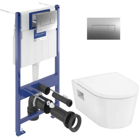 ViConnect Pro S Pack WC Bâti Villeroy & Boch + WC sans bride Hansgrohe EluPura + Abattant softclose + Plaque Chrome (VCNPURAS1)