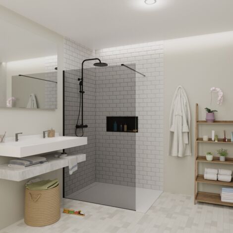 Swiss Aqua Technologies – Paroi de douche Walk-in 120x200cm SATBWI120KSPRC – Verre fumé 8 mm anticalcaire – Profilés et bras noir mat – Installation au sol ou sur receveur