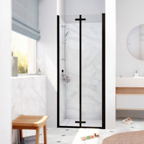 Swiss Aqua Technologies – Porte de douche pliante 80x196cm – Verre Crystal 6mm anticalcaire – Profilé noir mat – SATSK80NIKAC